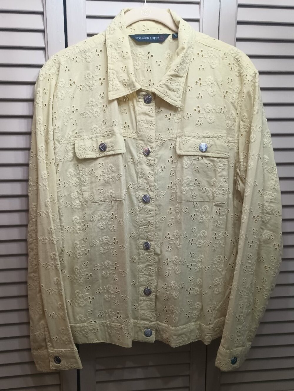 Colleen Lopez Citron Eyelet Denim Jacket Sz L